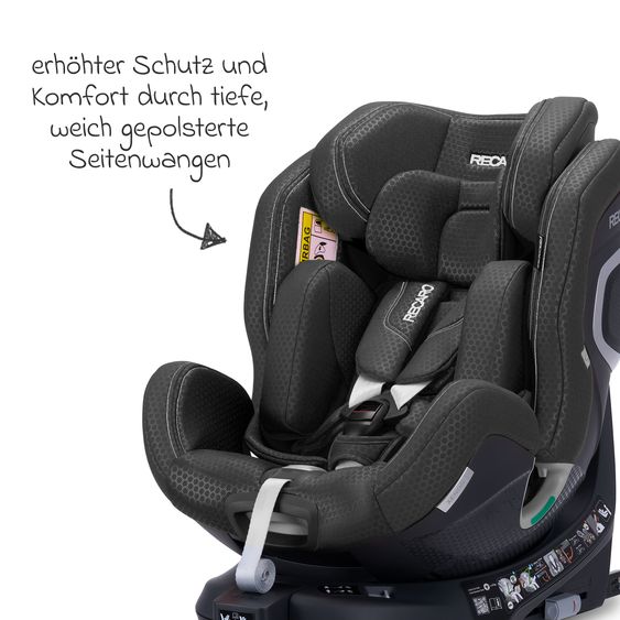 Recaro Rear-facing car seat Xenon 1 Kid swivel from 3 months - 7 years (61 cm - 125 cm) with seat reducer incl. Isofix base with support leg - Fresh Black