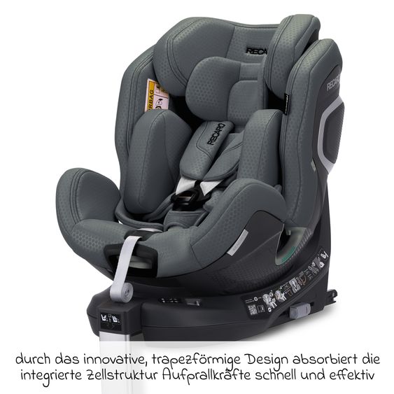Recaro Reboarder-Kindersitz Xenon 1 Kid drehbar ab 3 Monate - 7 Jahre (61 cm - 125 cm) mit Sitzverkleinerer inkl. Isofix-Basis mit Stützfuß - Gallant Grey