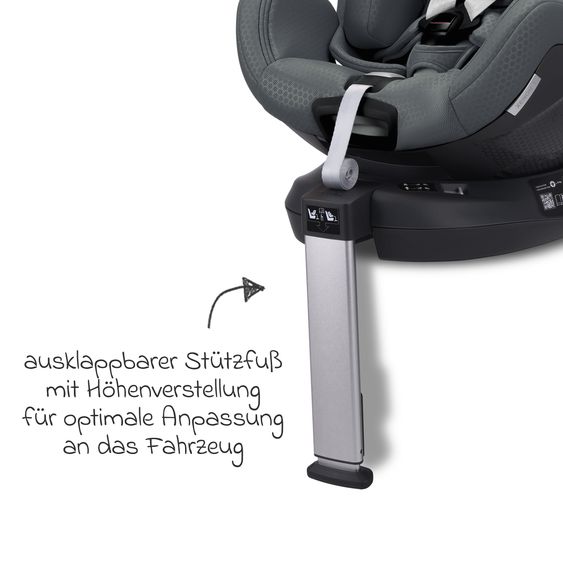 Recaro Reboarder-Kindersitz Xenon 1 Kid drehbar ab 3 Monate - 7 Jahre (61 cm - 125 cm) mit Sitzverkleinerer inkl. Isofix-Basis mit Stützfuß - Gallant Grey