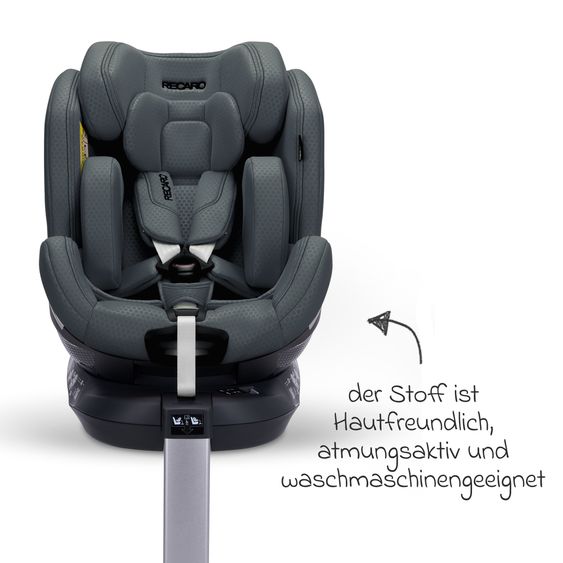 Recaro Reboarder-Kindersitz Xenon 1 Kid drehbar ab 3 Monate - 7 Jahre (61 cm - 125 cm) mit Sitzverkleinerer inkl. Isofix-Basis mit Stützfuß - Gallant Grey