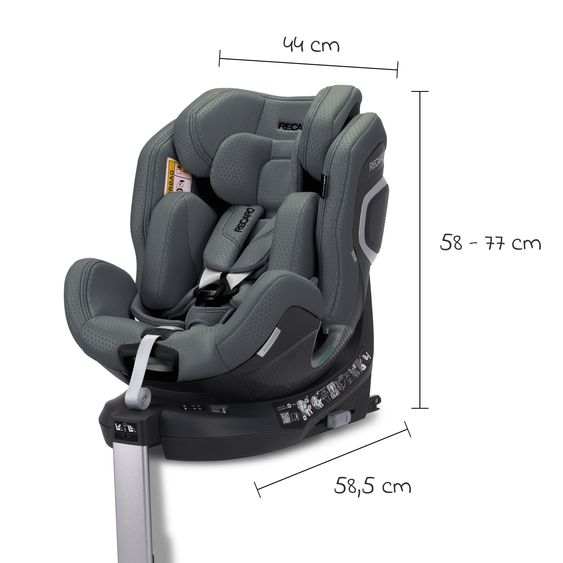 Recaro Reboarder-Kindersitz Xenon 1 Kid drehbar ab 3 Monate - 7 Jahre (61 cm - 125 cm) mit Sitzverkleinerer inkl. Isofix-Basis mit Stützfuß - Gallant Grey