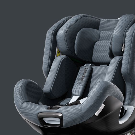 Recaro Reboarder-Kindersitz Xenon 1 Kid drehbar ab 3 Monate - 7 Jahre (61 cm - 125 cm) mit Sitzverkleinerer inkl. Isofix-Basis mit Stützfuß - Gallant Grey