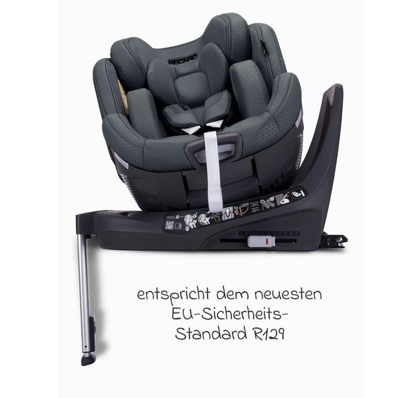 Recaro Reboarder-Kindersitz Xenon 1 Kid drehbar ab 3 Monate - 7 Jahre (61 cm - 125 cm) mit Sitzverkleinerer inkl. Isofix-Basis mit Stützfuß - Gallant Grey