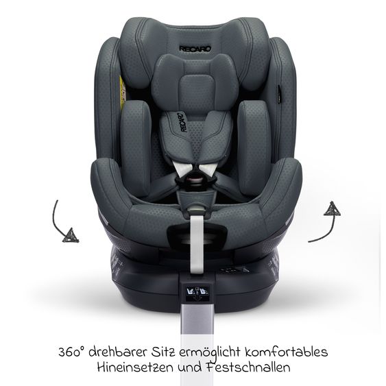 Recaro Reboarder-Kindersitz Xenon 1 Kid drehbar ab 3 Monate - 7 Jahre (61 cm - 125 cm) mit Sitzverkleinerer inkl. Isofix-Basis mit Stützfuß - Gallant Grey