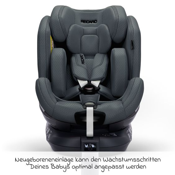 Recaro Reboarder-Kindersitz Xenon 1 Kid drehbar ab 3 Monate - 7 Jahre (61 cm - 125 cm) mit Sitzverkleinerer inkl. Isofix-Basis mit Stützfuß - Gallant Grey
