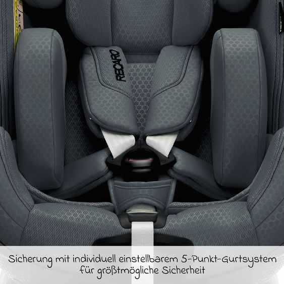 Recaro Reboarder-Kindersitz Xenon 1 Kid drehbar ab 3 Monate - 7 Jahre (61 cm - 125 cm) mit Sitzverkleinerer inkl. Isofix-Basis mit Stützfuß - Gallant Grey