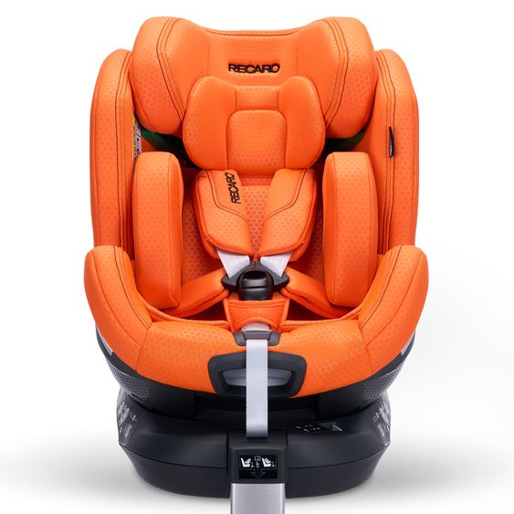 Recaro Rear-facing car seat Xenon 1 Kid swivel from 3 months - 7 years (61 cm - 125 cm) with seat reducer incl. Isofix base with support leg - Vibrant Orange