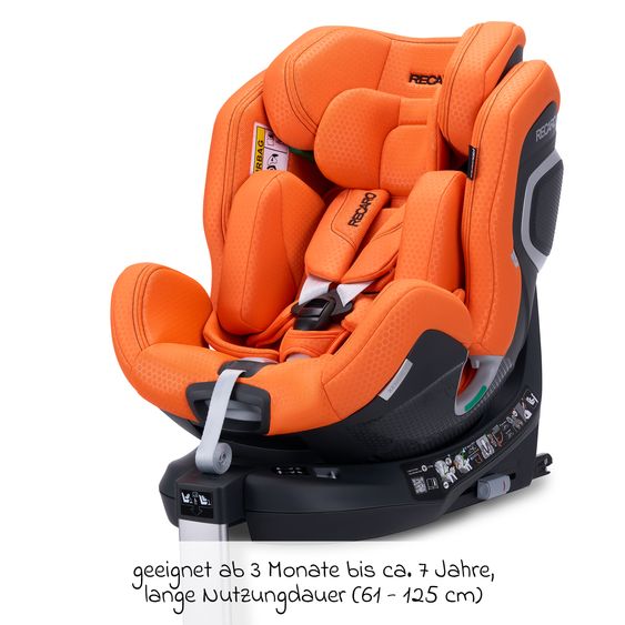 Recaro Rear-facing car seat Xenon 1 Kid swivel from 3 months - 7 years (61 cm - 125 cm) with seat reducer incl. Isofix base with support leg - Vibrant Orange