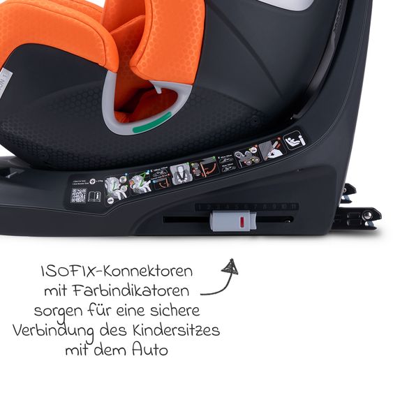 Recaro Rear-facing car seat Xenon 1 Kid swivel from 3 months - 7 years (61 cm - 125 cm) with seat reducer incl. Isofix base with support leg - Vibrant Orange