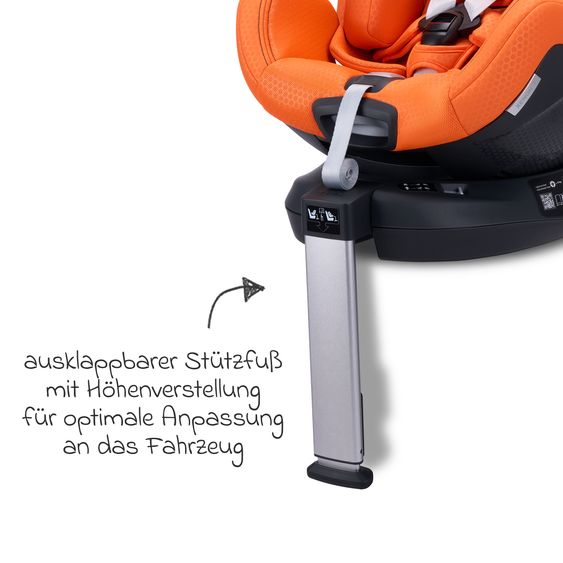 Recaro Rear-facing car seat Xenon 1 Kid swivel from 3 months - 7 years (61 cm - 125 cm) with seat reducer incl. Isofix base with support leg - Vibrant Orange
