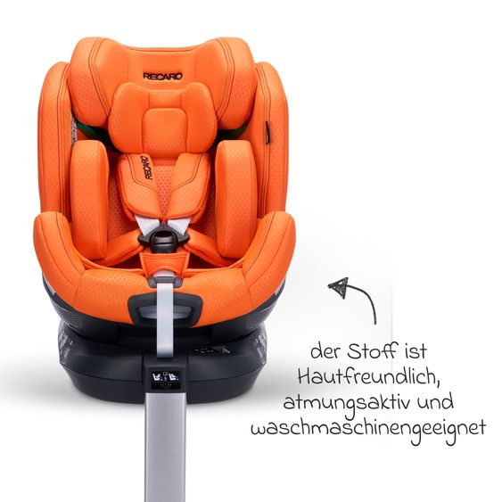 Recaro Rear-facing car seat Xenon 1 Kid swivel from 3 months - 7 years (61 cm - 125 cm) with seat reducer incl. Isofix base with support leg - Vibrant Orange
