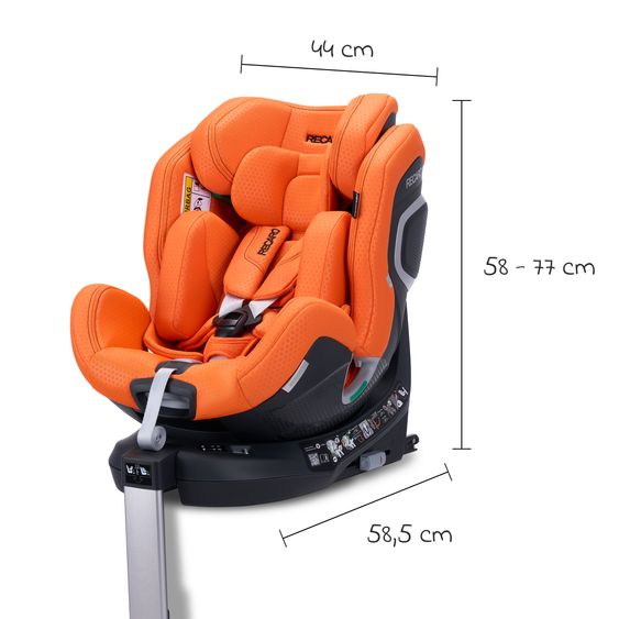 Recaro Rear-facing car seat Xenon 1 Kid swivel from 3 months - 7 years (61 cm - 125 cm) with seat reducer incl. Isofix base with support leg - Vibrant Orange
