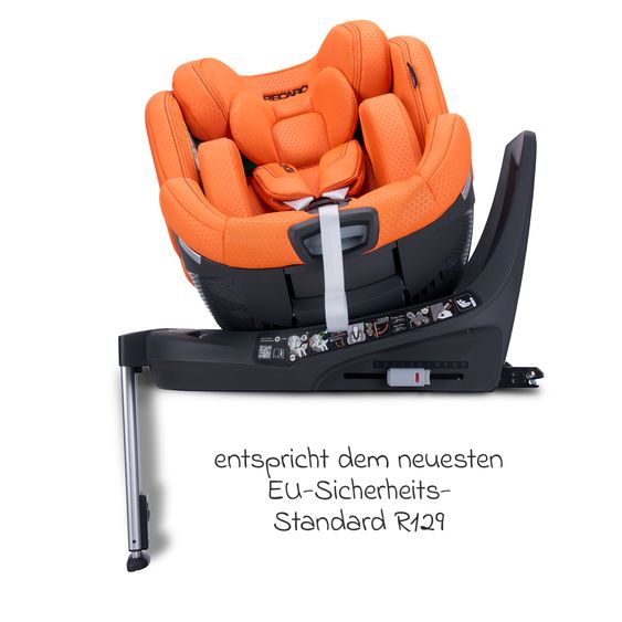 Recaro Rear-facing car seat Xenon 1 Kid swivel from 3 months - 7 years (61 cm - 125 cm) with seat reducer incl. Isofix base with support leg - Vibrant Orange