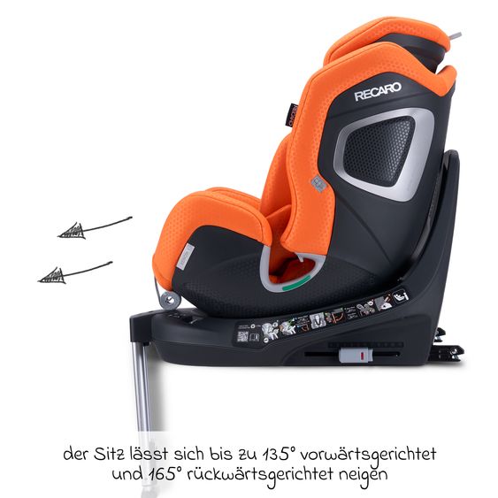 Recaro Rear-facing car seat Xenon 1 Kid swivel from 3 months - 7 years (61 cm - 125 cm) with seat reducer incl. Isofix base with support leg - Vibrant Orange
