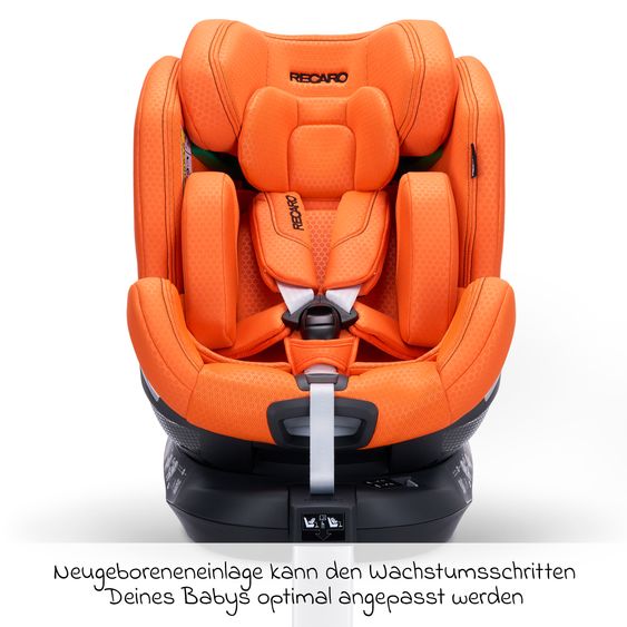 Recaro Rear-facing car seat Xenon 1 Kid swivel from 3 months - 7 years (61 cm - 125 cm) with seat reducer incl. Isofix base with support leg - Vibrant Orange