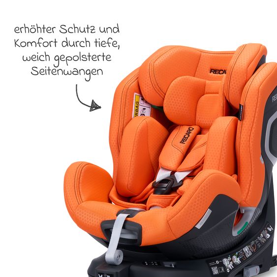 Recaro Rear-facing car seat Xenon 1 Kid swivel from 3 months - 7 years (61 cm - 125 cm) with seat reducer incl. Isofix base with support leg - Vibrant Orange