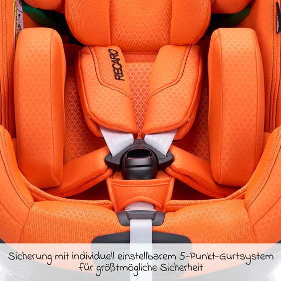 Recaro Rear-facing car seat Xenon 1 Kid swivel from 3 months - 7 years (61 cm - 125 cm) with seat reducer incl. Isofix base with support leg - Vibrant Orange
