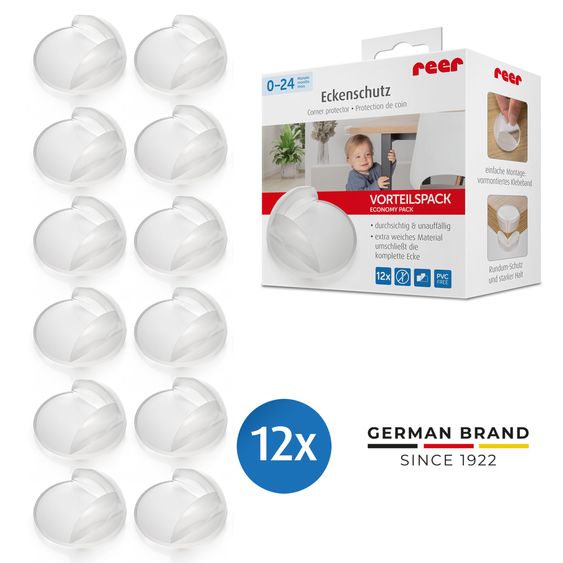 Reer 12er Pack Eckenschutz mit Klebeband - Transparent