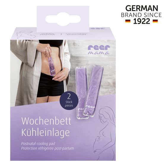 Reer 14 tlg. Wochenbett Kühleinlagen Set Mama 2x Kühleinlagen & 12 Einweg-Hygienehüllen - Lila Weiß