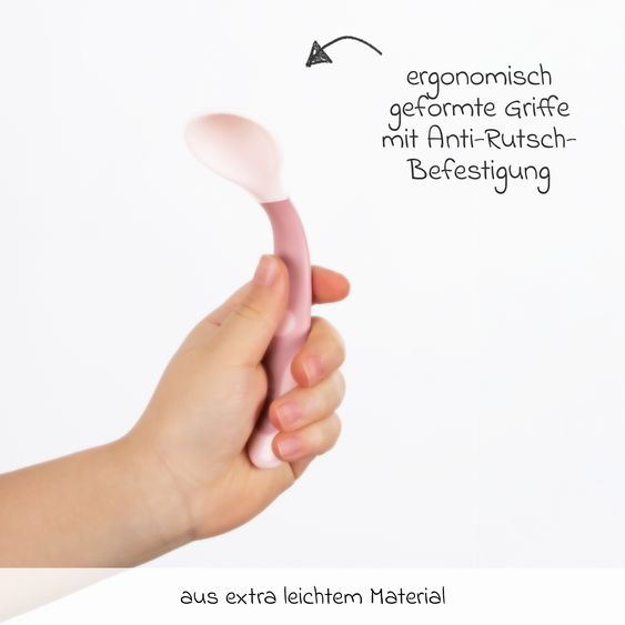 Reer 2-tlg. Biegsames Lernbesteck um 360 Grad biegbar für Links- und Rechtshänder 1x Gabel, 1x Löffel - Rosa