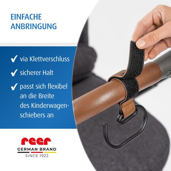Reer Crochets De Poussette 2 Pièces CarryHook Utilisable Sur Poussettes, Sièges Sport Et Poussettes Combinées - Marron