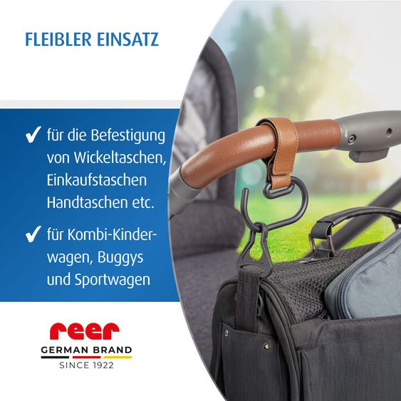 Reer Crochets De Poussette 2 Pièces CarryHook Utilisable Sur Poussettes, Sièges Sport Et Poussettes Combinées - Marron