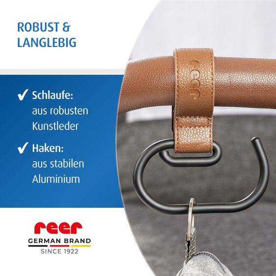 Reer Crochets De Poussette 2 Pièces CarryHook Utilisable Sur Poussettes, Sièges Sport Et Poussettes Combinées - Marron