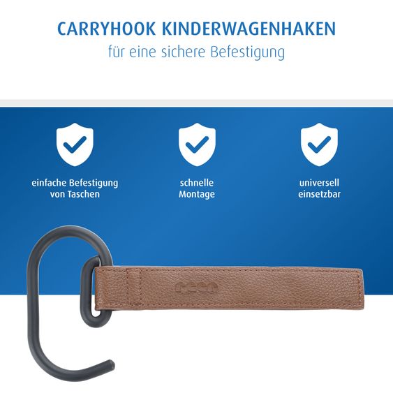 Reer Crochets De Poussette 2 Pièces CarryHook Utilisable Sur Poussettes, Sièges Sport Et Poussettes Combinées - Marron