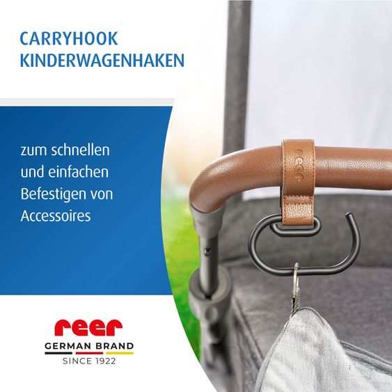 Reer Crochets De Poussette 2 Pièces CarryHook Utilisable Sur Poussettes, Sièges Sport Et Poussettes Combinées - Marron