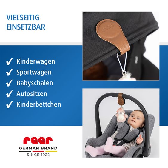 Reer 2-tlg. Magnetclip Clip&Co einsetzbar an Buggys, Sport- und Kombikinderwagen - Braun