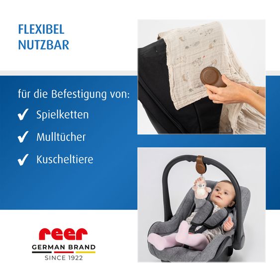 Reer 2-tlg. Magnetclip Clip&Co einsetzbar an Buggys, Sport- und Kombikinderwagen - Braun