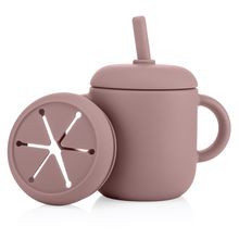 2in1 Trink- und Snackbecher mit Trinkhalm aus 100% lebensmittelechtes Silikon - Rosa