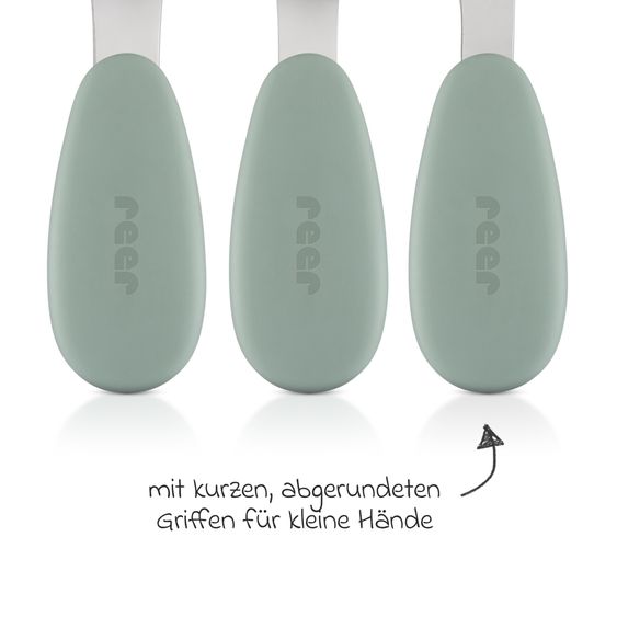 Reer 3-tlg. Silikon-Edelstahl-Lernbesteck Löffel, Gabel, Messer in ergonomischem, kindgerechtem Design - Silber / Grün