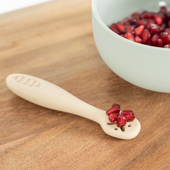 Reer 3er Pack Silikon Babylöffel Little Yummie mit verschiedene Strkturen, Anti-Rutschnoppen & ergonomischer Griff - Bunt