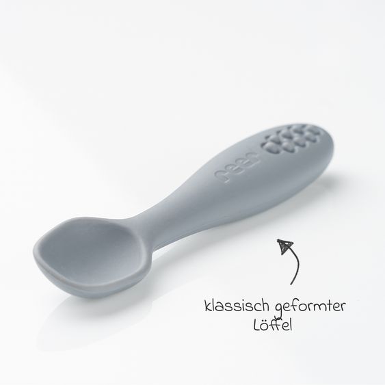 Reer 3er Pack Silikon Babylöffel Little Yummie mit verschiedene Strkturen, Anti-Rutschnoppen & ergonomischer Griff - Bunt