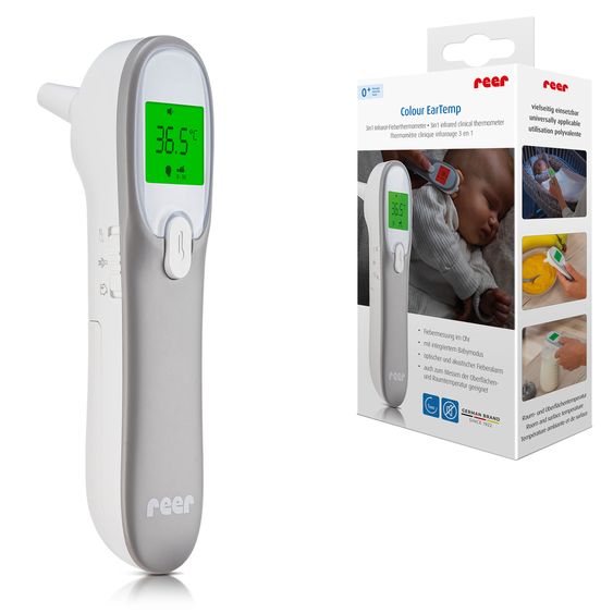 Reer 3in1 Infrarot-Fieberthermometer Colour EarTemp für Ohrmessung - Weiß Grau