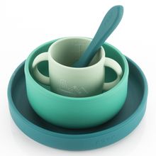 Set di stoviglie in silicone 4 pz. 1x Piatto, 1x Ciotola, 1x Bicchiere, 1x Cucchiaio per cibi caldi & freddi - Escavatore - Verde