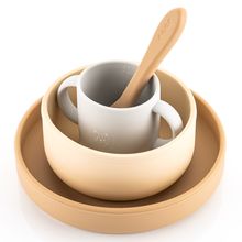 Set di stoviglie in silicone 4 pz. 1x Piatto, 1x Ciotola, 1x Bicchiere, 1x Cucchiaio per cibi caldi & freddi - Löwe - Beige