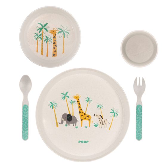 Reer Set di stoviglie da 5 pezzi Crescere con materie prime sostenibili - WildLife