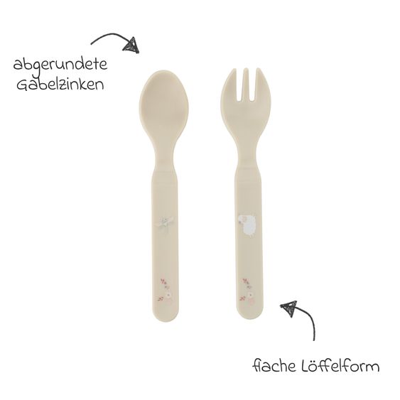 Reer 5-tlg. Geschirr-Set Little Explorer 1x Teller, 1x Becher, 1x Löffel, 1x Gabel, - Beige