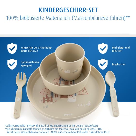 Reer 5-tlg. Geschirr-Set Little Explorer 1x Teller, 1x Becher, 1x Löffel, 1x Gabel, - Beige