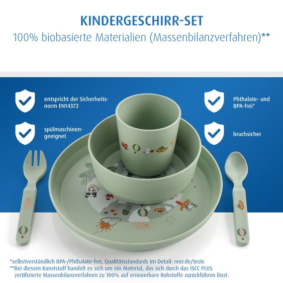 Reer 5-tlg. Geschirr-Set Little Explorer 1x Teller, 1x Becher, 1x Löffel, 1x Gabel, - Grün