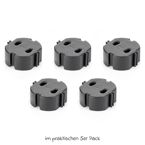 Reer Pack of 5 socket outlet protectors quick installation without gluing or screws - black