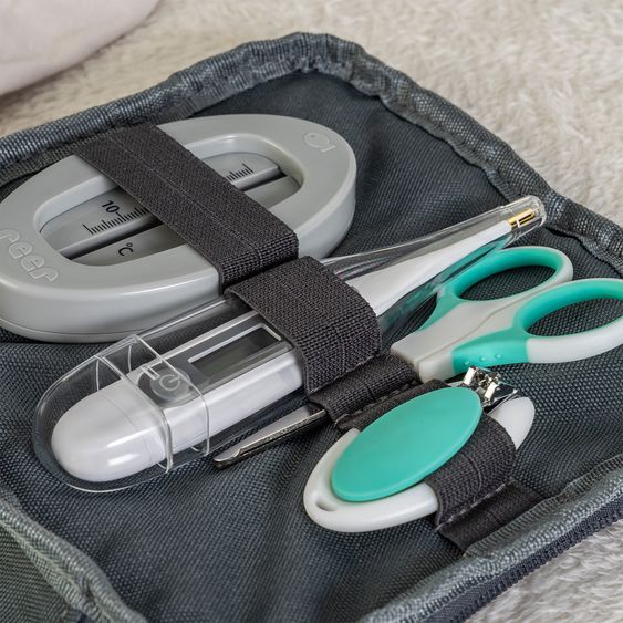 Reer Set De Soin 9 Pièces BabyCare Idéal Pour À La Maison & En Déplacement - Gris