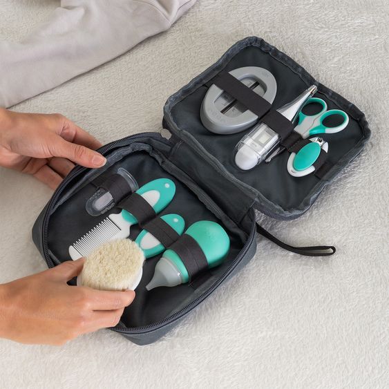 Reer Set De Soin 9 Pièces BabyCare Idéal Pour À La Maison & En Déplacement - Gris
