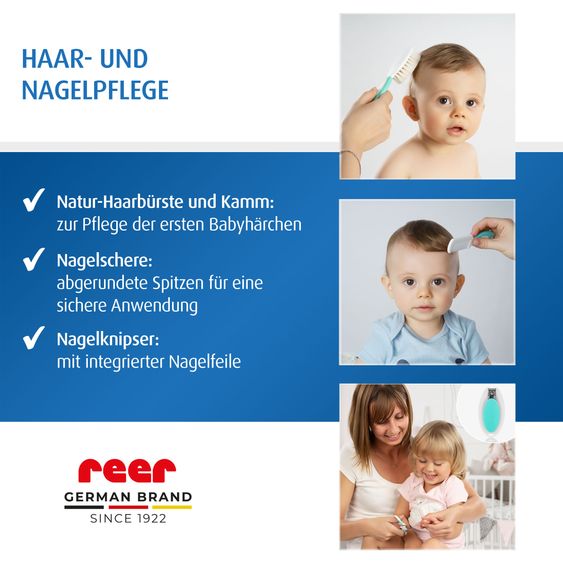 Reer Set De Soin 9 Pièces BabyCare idéal pour la maison et en déplacement - Gris