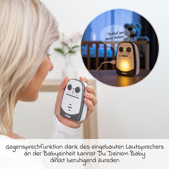 Reer Baby Monitor Cosmo Audio con funzione vivavoce & allarme a vibrazione - Bianco Grigio