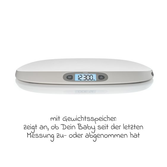 Reer Babywaage BabyCare mit Maßband, ergonomische Wiegeschale, Tarier- und HOLD-Funktion bis 25 kg - Weiß
