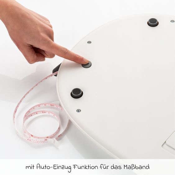 Reer Babywaage BabyCare mit Maßband, ergonomische Wiegeschale, Tarier- und HOLD-Funktion bis 25 kg - Weiß
