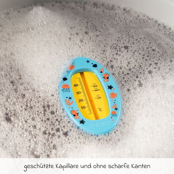 Reer Badethermometer oval mit Markierung für die optimale Badethemperatur, quecksilberfrei - Blau